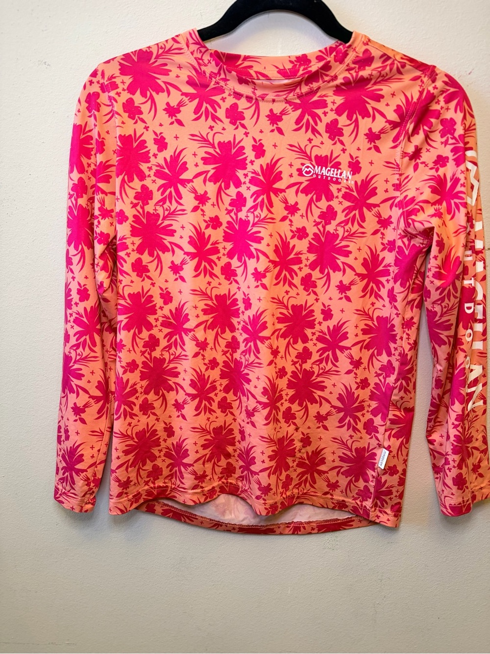 Magellan Outdoors Kids Orange and Pink Floral Swim Rashguard